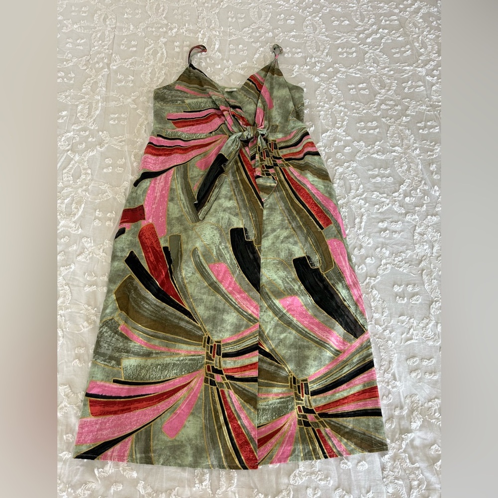 Jason Wu Linen Blend Surplice Faux Wrap Tie Front Midi Dress
Tropical
Size 8